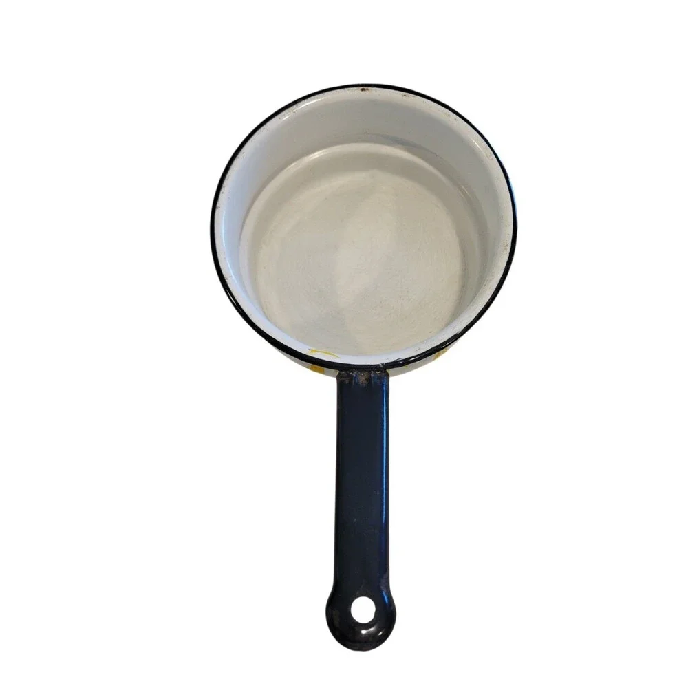 Vintage Enamel Double Boiler Yellow Splatter Lid Saucepan